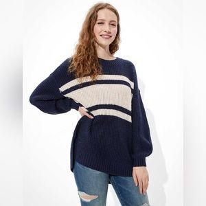 American Eagle 📘 Oversized 90’s Inspired DreamSpun Striped Crewneck Sweater